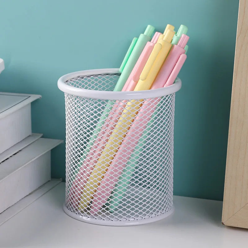 Porta-Lápis/Canetas de Mesa Quadrado em Malha de Metal