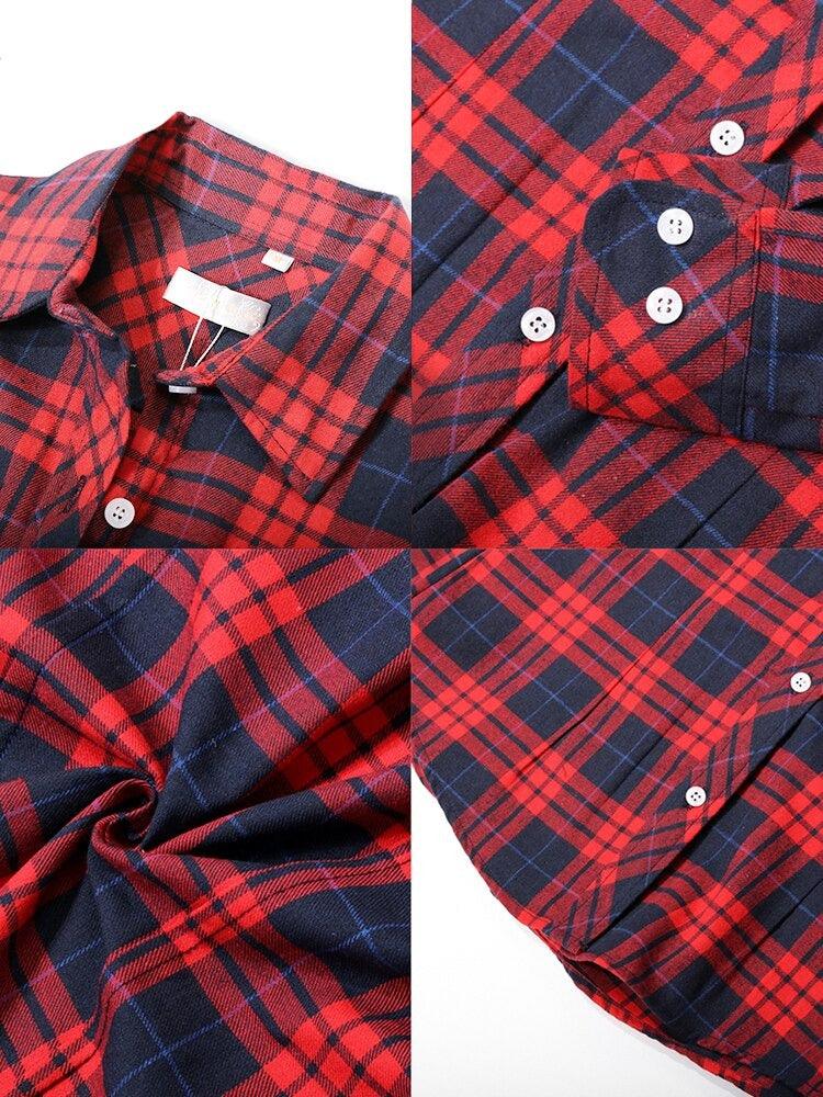 Camisas Femininas Xadrez de Mangas Compridas: Estilo Casual em Alta - Loja Universo 4V