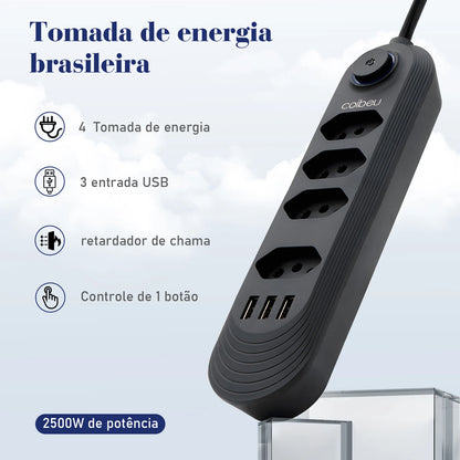 Extensão Elétrica com Entradas USB – Filtro de Linha 10A Bivolt 100-220V