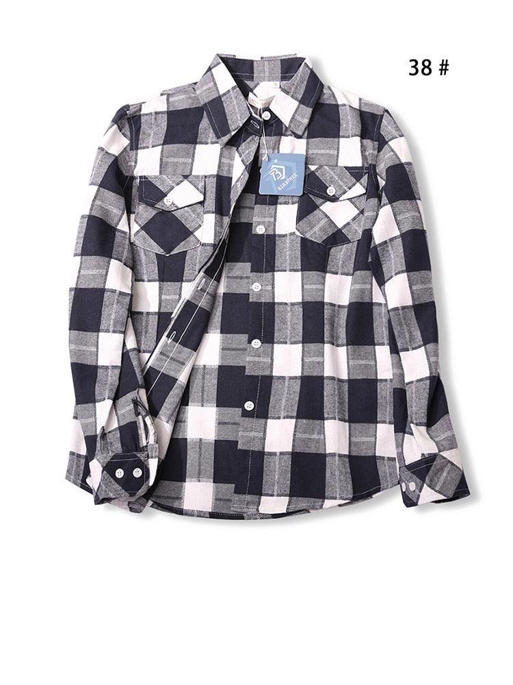 Camisas Femininas Xadrez de Mangas Compridas: Estilo Casual em Alta - Loja Universo 4V