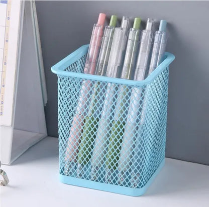 Porta-Lápis/Canetas de Mesa Quadrado em Malha de Metal