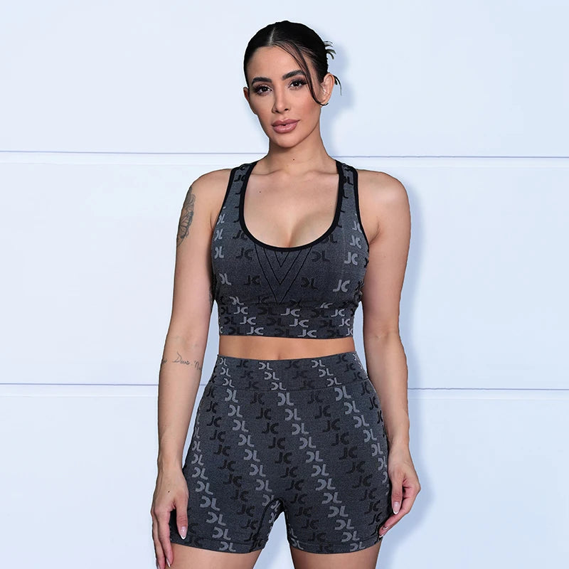 Conjunto Feminino de Roupas para Yoga - Seamless, Cintura Alta, Estampa Minimalista