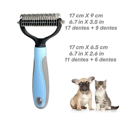 Escova profissional para descamação de animais de estimação com 2 lados (pente para cães e escova para gatos) - Loja Universo 4V