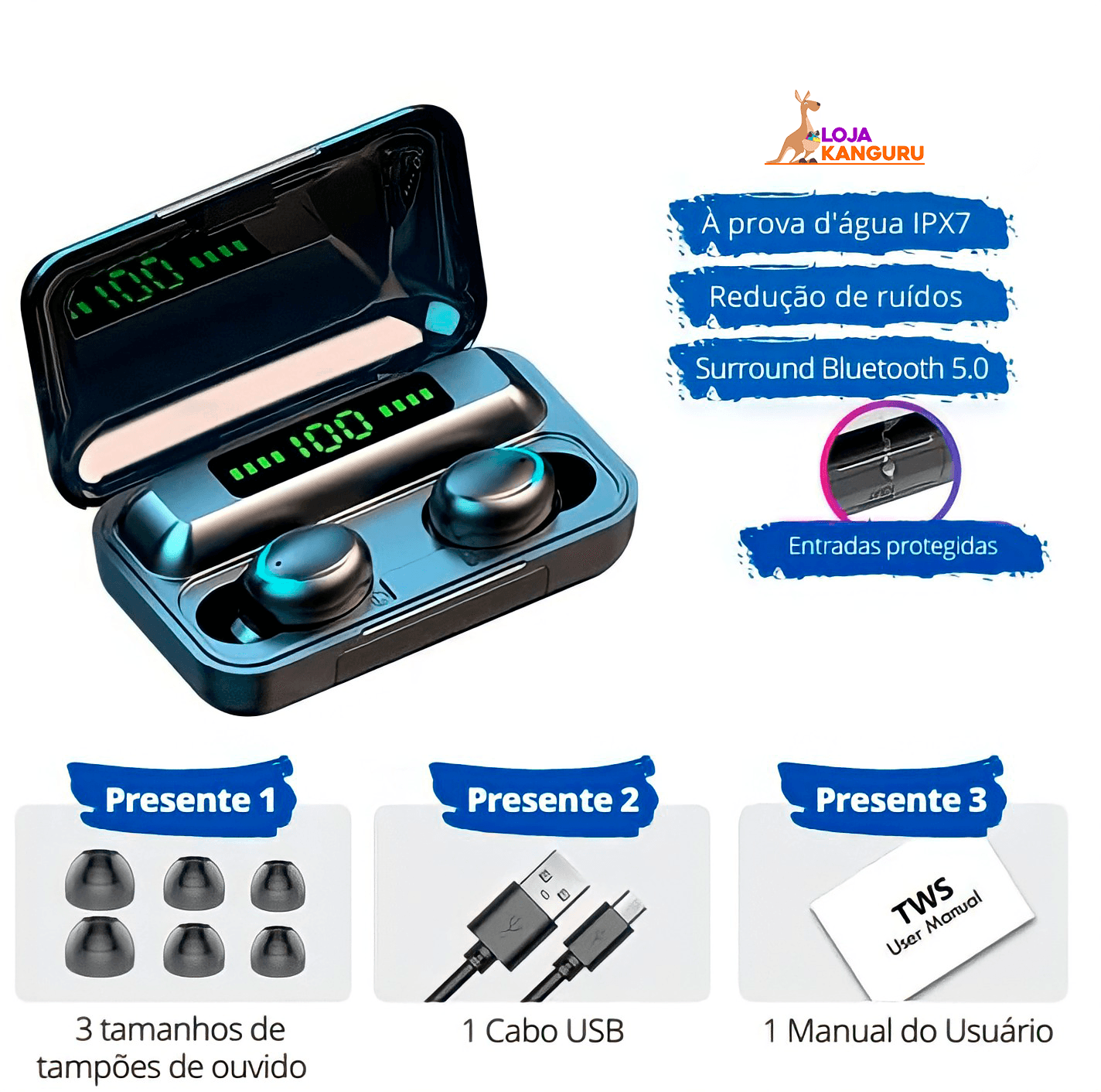 Fone de Ouvido Bluetooth TWS PRO: Conectividade sem Fio com Microfone Integrado - Loja Universo 4V