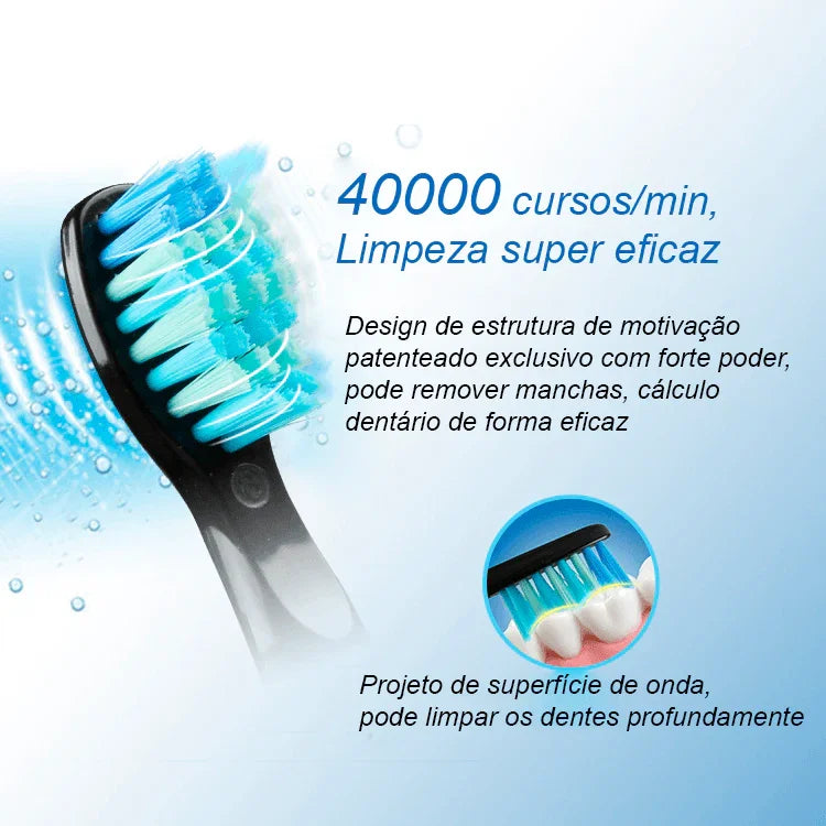 Escova de Dentes Elétrica Recarregável Sonic Travel: Limpeza Conveniente com Cabeças de Substituição para Adultos - Loja Universo 4V