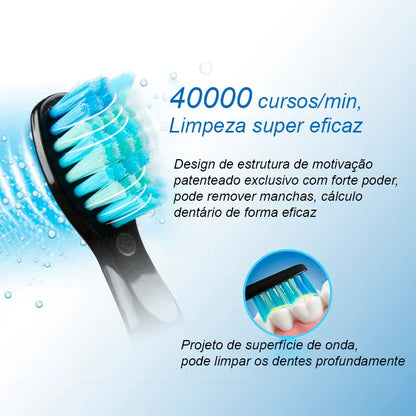 Escova de Dentes Elétrica Recarregável Sonic Travel: Limpeza Conveniente com Cabeças de Substituição para Adultos - Loja Universo 4V