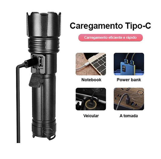 Lanterna Tática 5 em 1: Recarregável, Ajustável e Ultra Potente - Loja Universo 4V