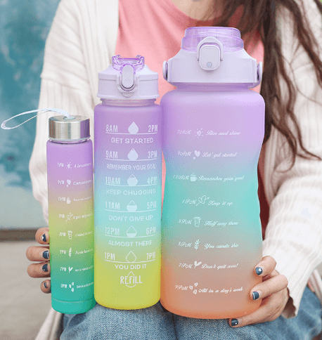 Conjunto Portátil de Garrafas de Plástico Fosco Degradê: Ideal para Esportes e Caminhadas com Canudo - Loja Universo 4V