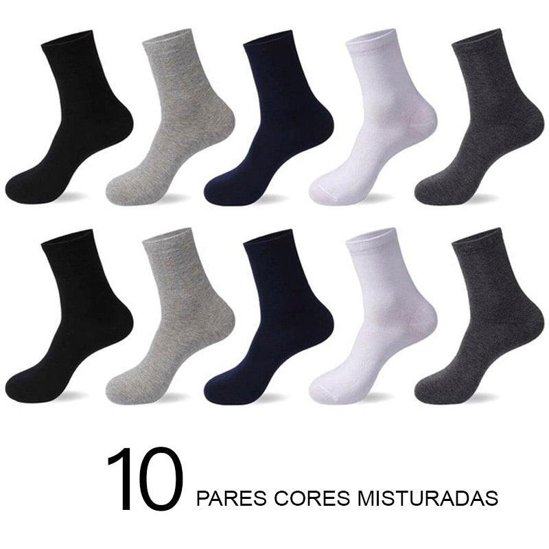 Meias de Algodão Masculinas: Novos Estilos em Pacote com 10 Pares - Loja Universo 4V