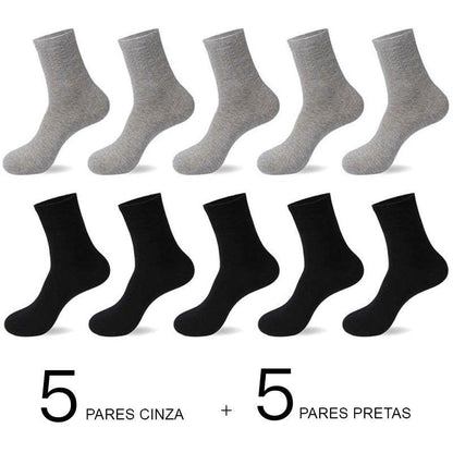 Meias de Algodão Masculinas: Novos Estilos em Pacote com 10 Pares - Loja Universo 4V