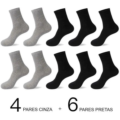 Meias de Algodão Masculinas: Novos Estilos em Pacote com 10 Pares - Loja Universo 4V