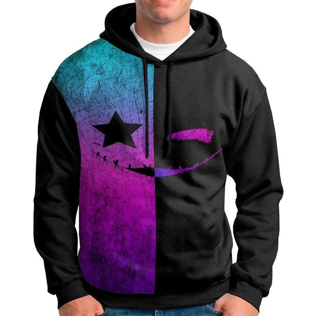 Blusa Moletom Frio Estampada Roxa e Preta de Marshmallow