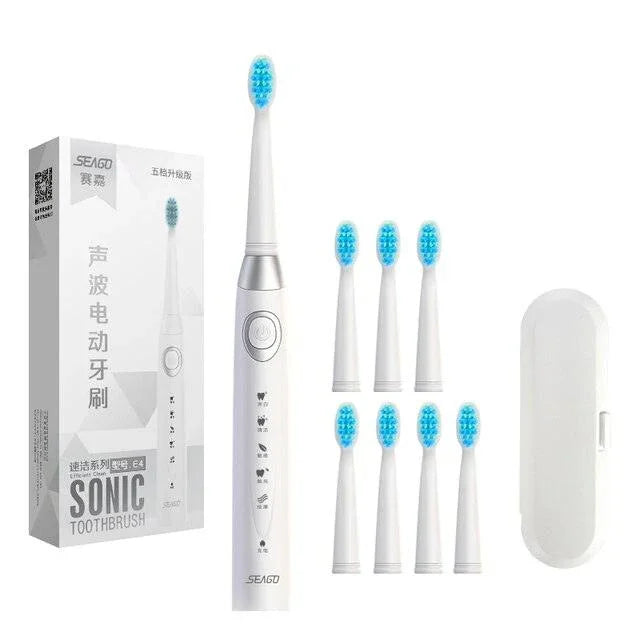 Escova de Dentes Elétrica Recarregável Sonic Travel: Limpeza Conveniente com Cabeças de Substituição para Adultos - Loja Universo 4V