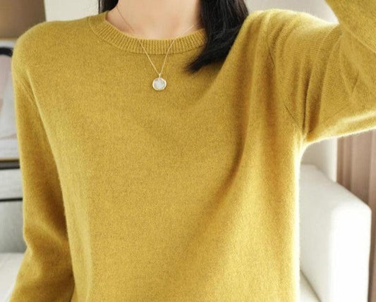 Camisola Feminina de Inverno com Decote em O: Pulôver Quente e Casual - Loja Universo 4V