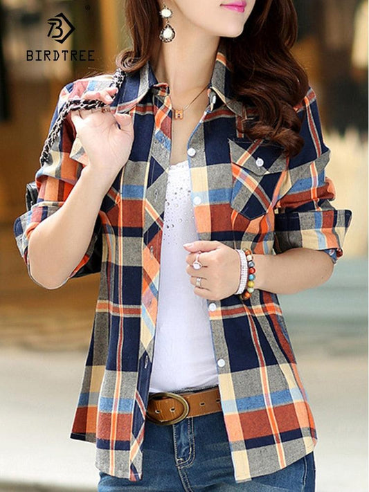 Camisas Femininas Xadrez de Mangas Compridas: Estilo Casual em Alta - Loja Universo 4V