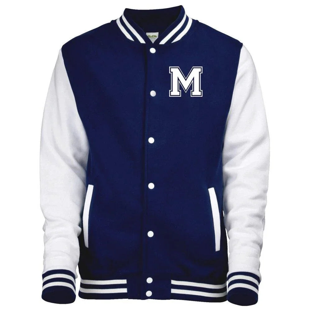 Jaqueta College Americana: Algodão, Letra "M" Bordada - Variedade de Cores - Unissex - Loja Universo 4V