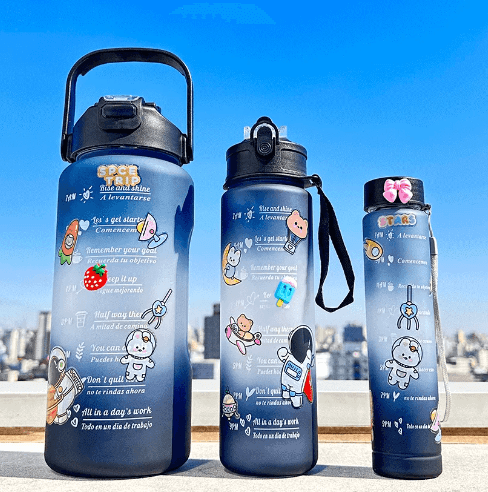 Conjunto Portátil de Garrafas de Plástico Fosco Degradê: Ideal para Esportes e Caminhadas com Canudo - Loja Universo 4V