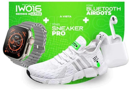 New 11 Kit IWO ULTRA Série 8 + Tênis Tenis Pro + Fone Bluetooth Airdots: Tecnologia e Estilo em um Único Pacote - Loja Universo 4V