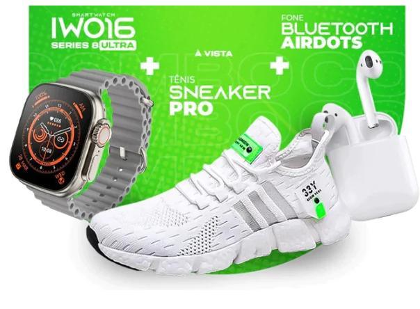 New 11 Kit IWO ULTRA Série 8 + Tênis Tenis Pro + Fone Bluetooth Airdots: Tecnologia e Estilo em um Único Pacote