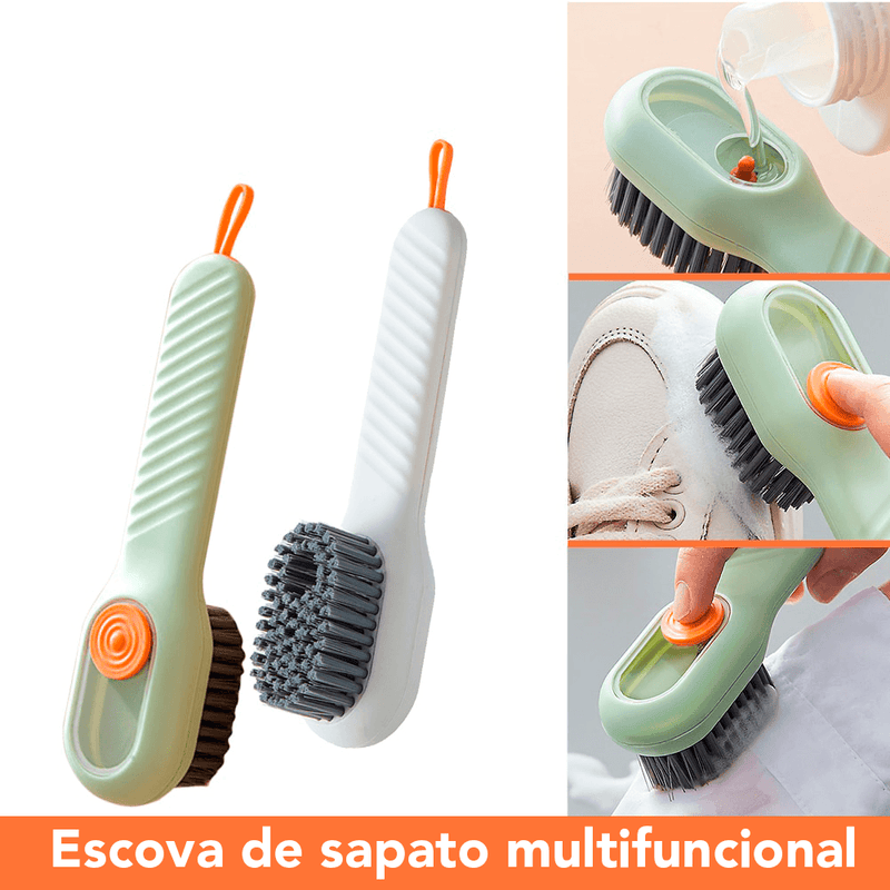 Escova de Sapato Multifuncional com Dispensador: Limpeza Eficiente e Prática em um só Produto