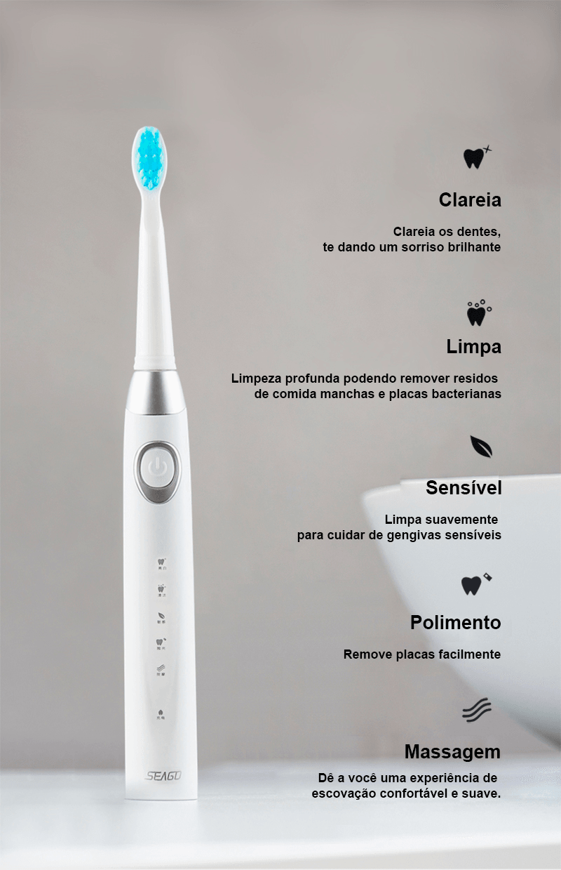 Escova de Dentes Elétrica Recarregável Sonic Travel: Limpeza Conveniente com Cabeças de Substituição para Adultos