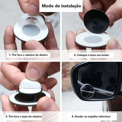 Espelho de Vidro de Ponto Cego de Carro: Visão Traseira em 360 Graus com Ângulo Lateral Amplo - Loja Universo 4V